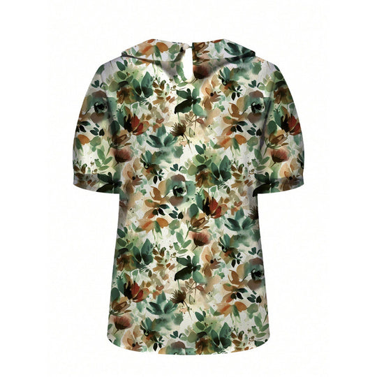 Damen Kurzarmbluse mit floralen Akzenten und klassischem Kragen EB