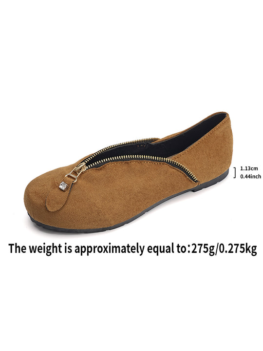 Damen Elegante Slip-On Ballerinas mit Reißverschluss EB