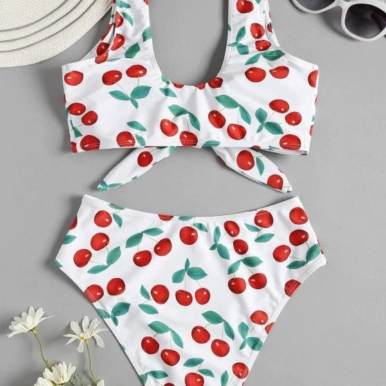 Damen Hoch tailliertes Bikini-Set mit verspieltem Knoten-Detail EB