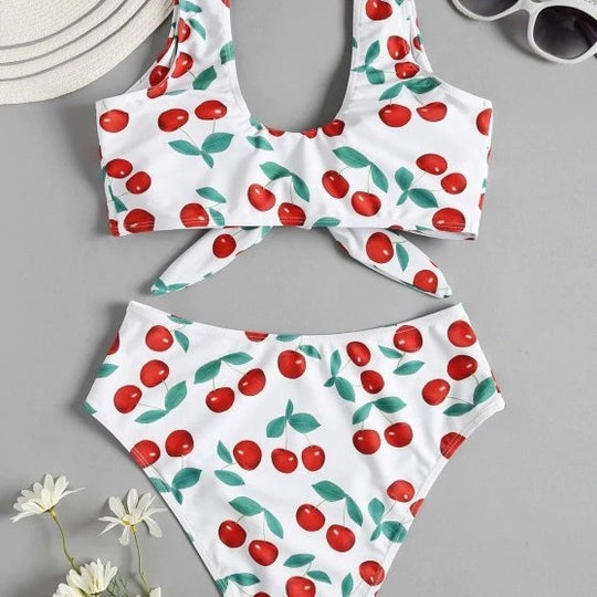 Damen Hoch tailliertes Bikini-Set mit verspieltem Knoten-Detail EB
