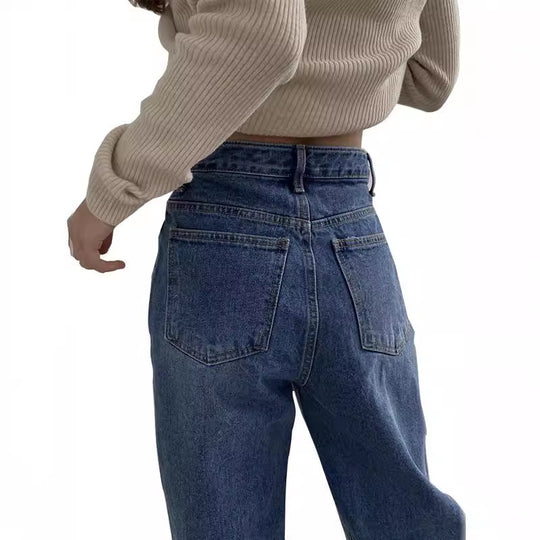 Damen Hoch geschnittene Jeans mit weitem Bein EB