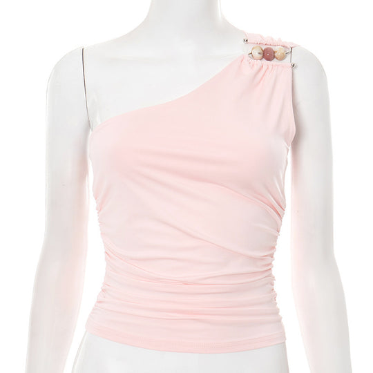 Damen asymmetrisches Trägeroberteil mit dekorativen Knopfdetails und figurformendem Design EB