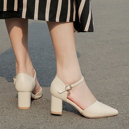 Damen elegante Halbschuhe mit modischer Schnallenverzierung und stabilen Blockabsatz EB