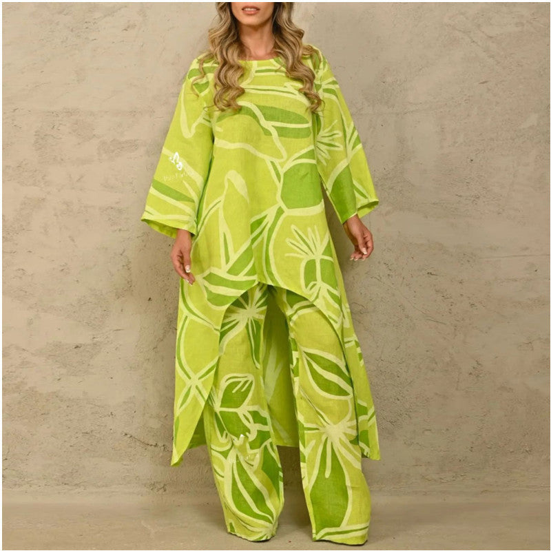 Damen Lässiges Tunika- und Hosen-Set mit floralem Muster EB