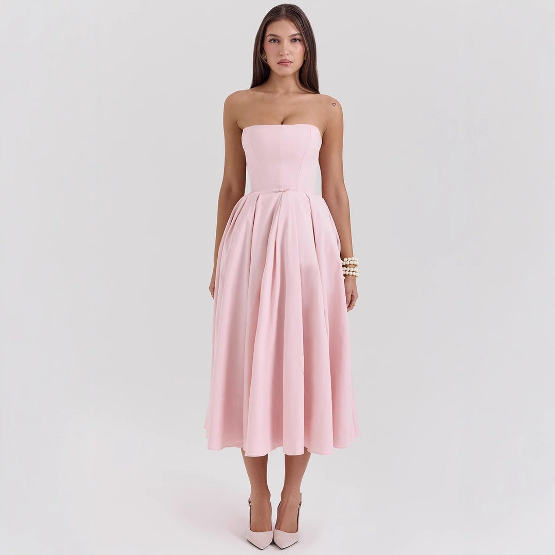 Damen Maxikleid mit schulterfreiem Design und voluminösem Saum EB