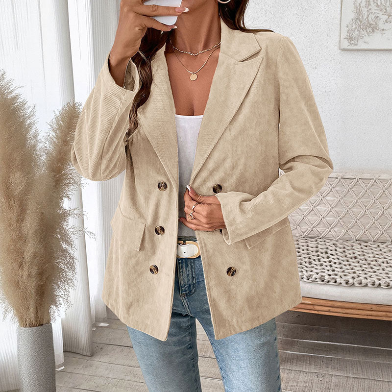 Damen samtiger Blazer mit doppelter Knopfleiste und elegantem Schnitt EB
