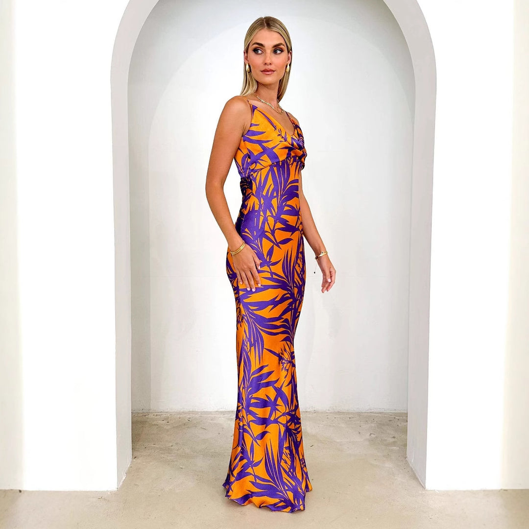 Damen Maxikleid mit tiefem Ausschnitt und floralem Print EB