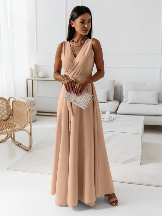 Damen Elegantes Wickel-Minikleid mit tiefem V-Ausschnitt und fließendem Stoff EB