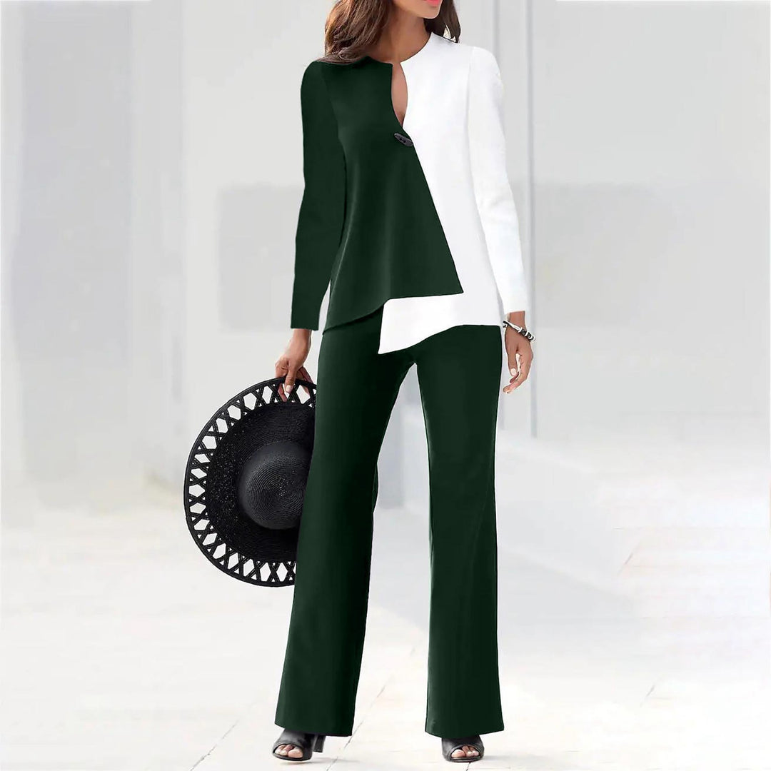 Damen Elegantes und modernes Hosenanzug-Set mit asymmetrischem Design EB