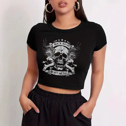 Damen Crop-T-Shirt mit modernem Grafiken-Aufdruck EB