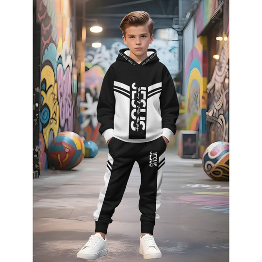 Unisex nan Kinder Jogginganzug mit Kapuzenpullover und detailreichem Auto-Print EB