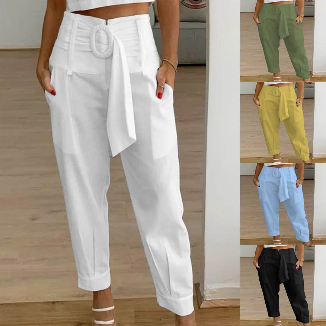 Damen Lockere Chino-Hose mit modischem Gürtel und Taschen EB