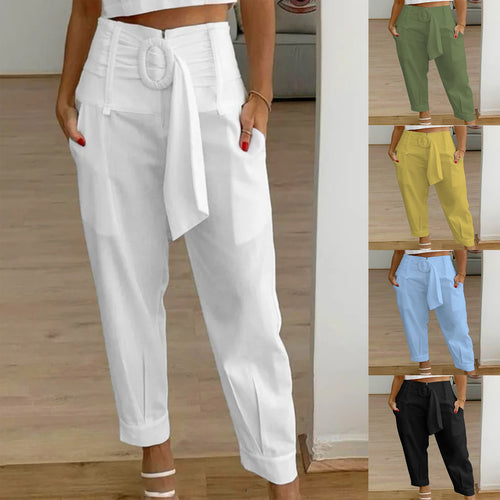 Damen Lockere Chino-Hose mit modischem Gürtel und Taschen EB