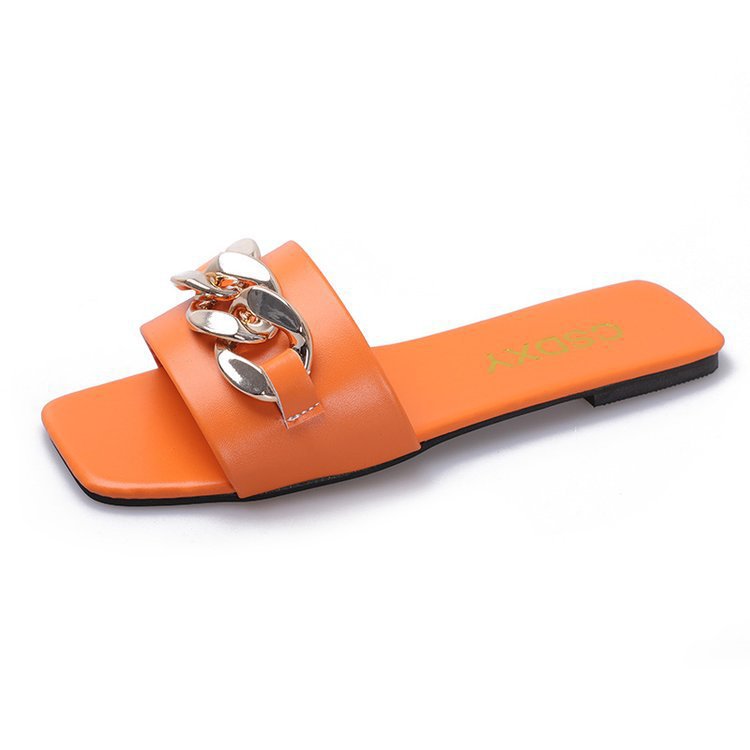 Damen Modische Flach-Sandalen mit dekorativem Ketten-Detail EB