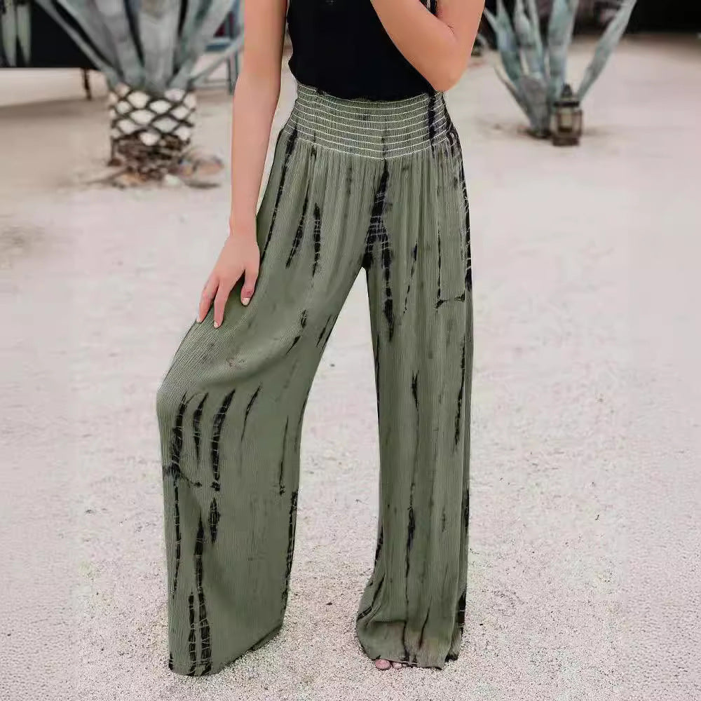 Damen Weit geschnittene Palazzo-Hose mit elastischem Bund und modischem Print EB