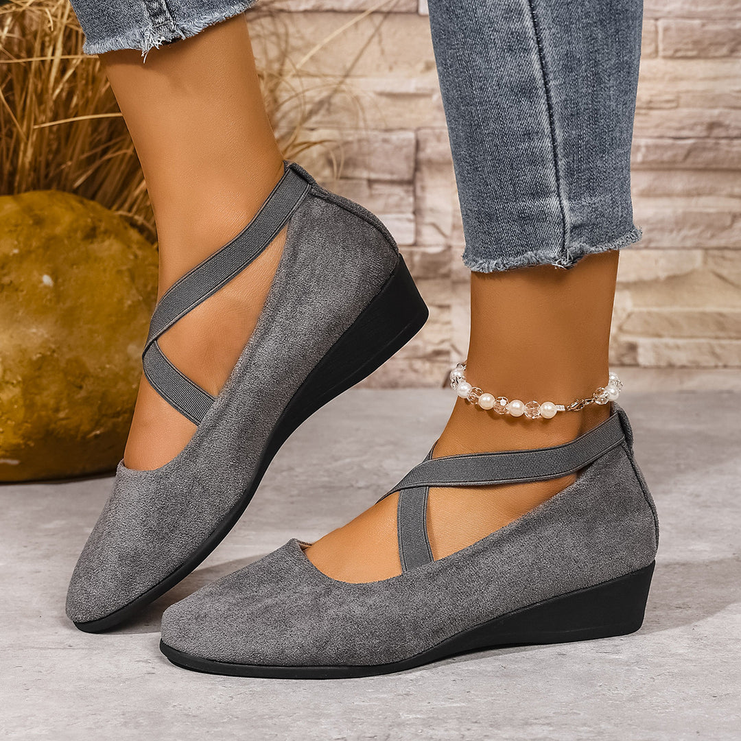 Damen Wedge-Ballerinas mit elastischem Kreuzband-Design und rutschfester Sohle EB