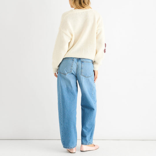 Damen Cardigan mit dreidimensionalen Blumenapplikationen und V-Ausschnitt EB