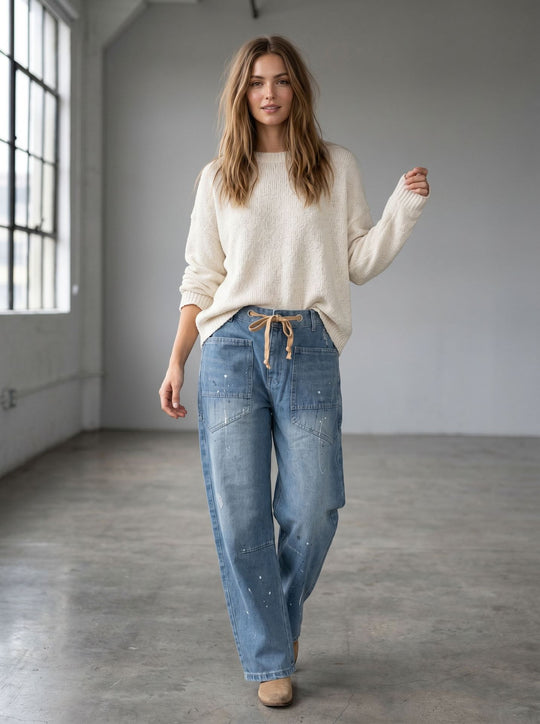 Damen nan oversized Strickpullover mit Rundhalsausschnitt und entspannter Silhouette EB