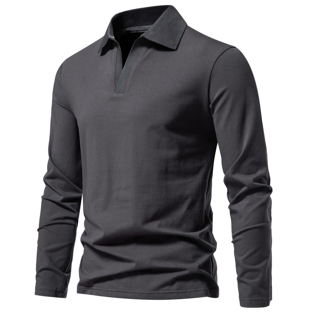 Herren nan Langarm-Polo mit offenem V-Ausschnitt, feinem Rippenkragen und schmaler Silhouette EB
