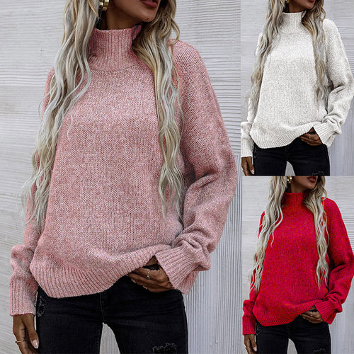 Damen Strickpullover mit hohem Kragen und lässigem Schnitt EB