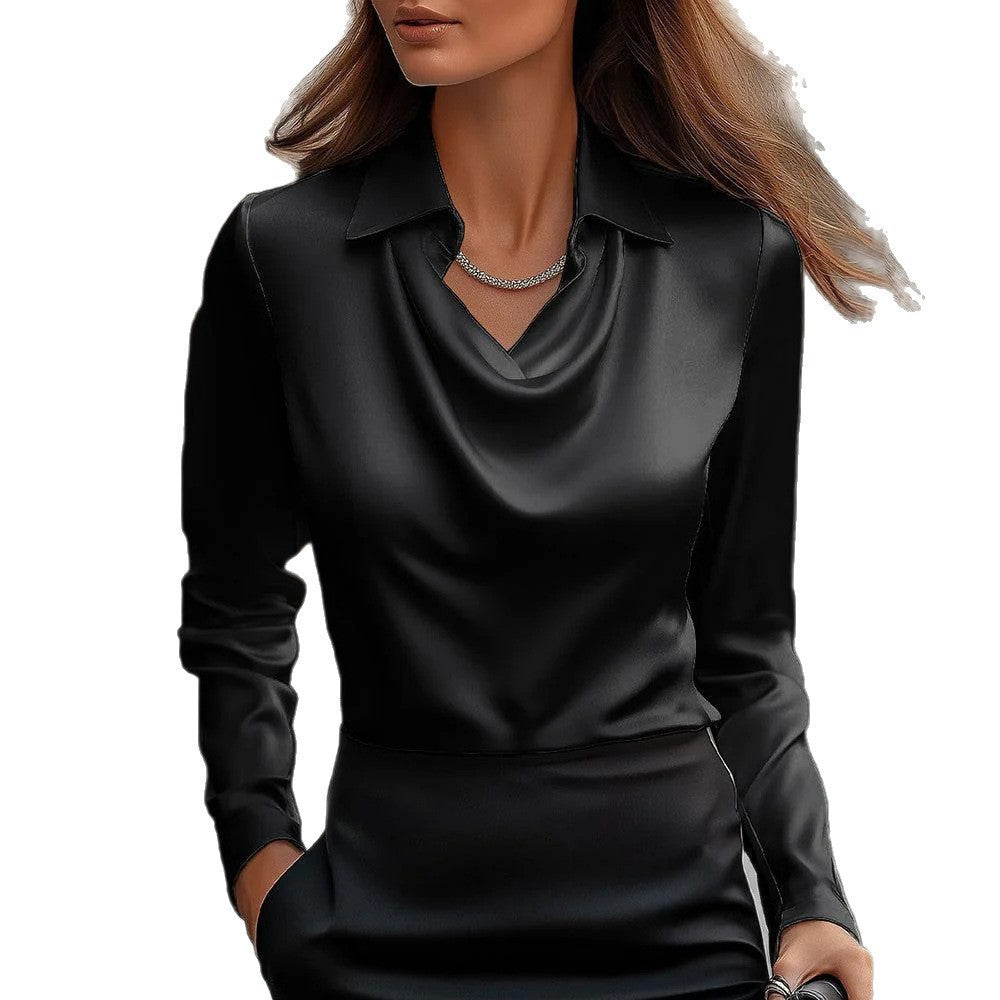 Damen Elegante Bluse mit asymmetrischem Kragen und fließendem Fall EB