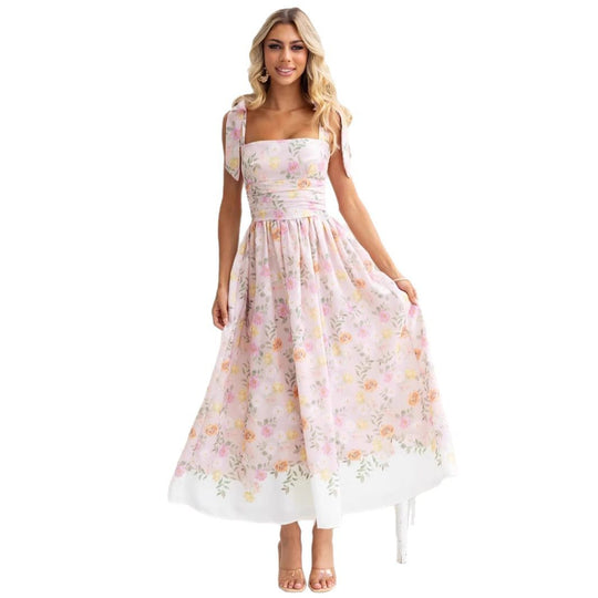 Damen Maxikleid mit verspielten Trägern und floralem Druck EB