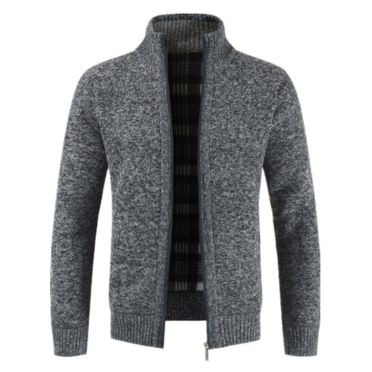 Herren Strickjacke mit hohem Kragen und plüschigen Innenfutter EB