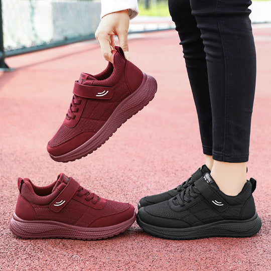 Damen nan leichter Alltag-Walking-Sneaker mit Klettverschluss und elastischer Schnürung, stoßdämpfender EVA-Zwischensohle und gepolstertem Fersenkragen EB