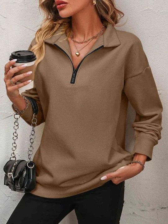 Damen Sportlicher Pullover mit halbem Reißverschluss und gemütlichem Schnitt EB