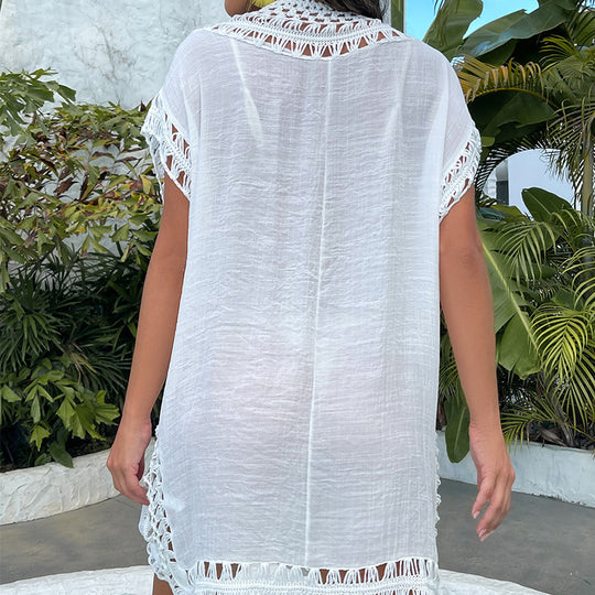Damen Strandkleid mit kreativem Häkelmuster EB