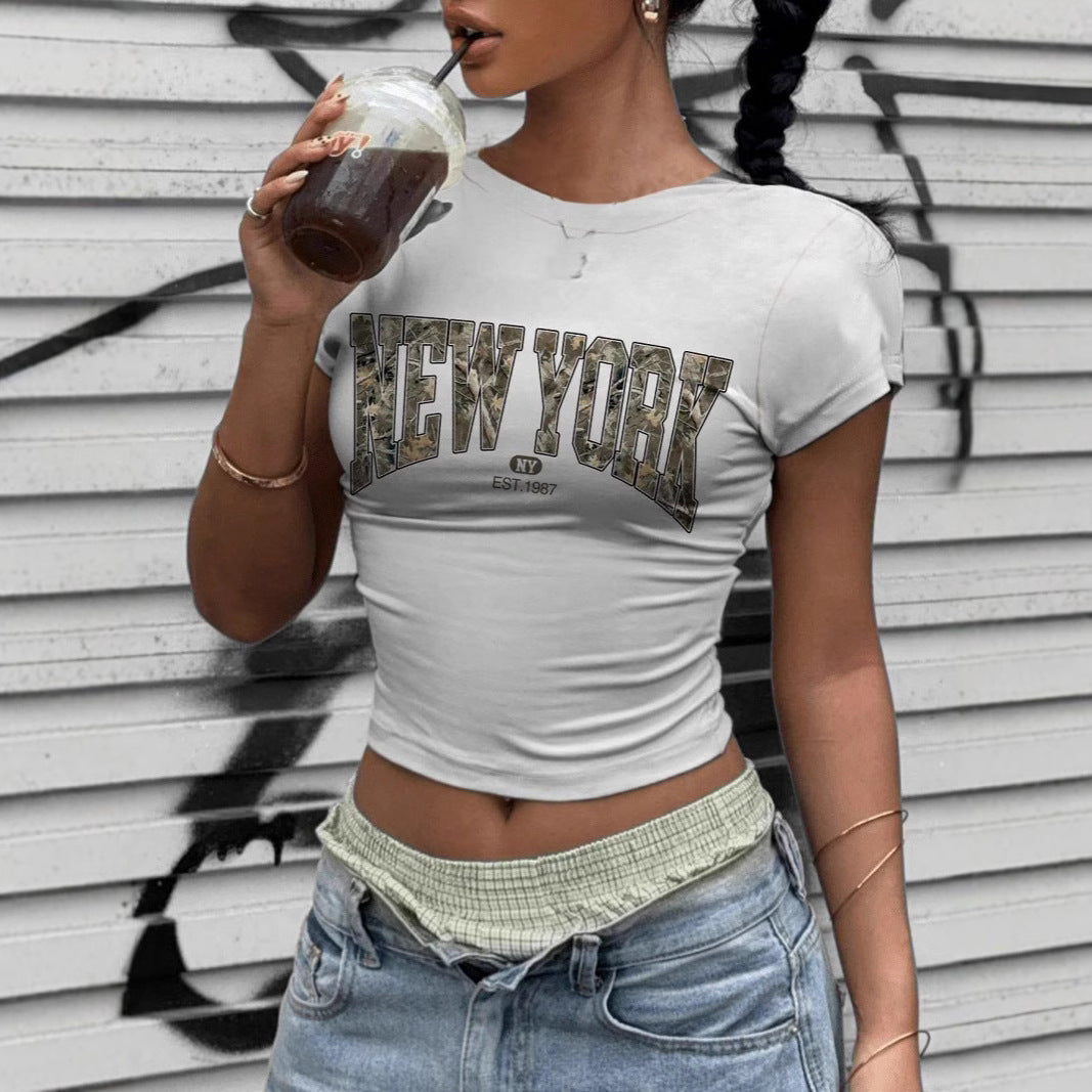Damen Crop-T-Shirt mit auffälligem New York Grafikdruck EB