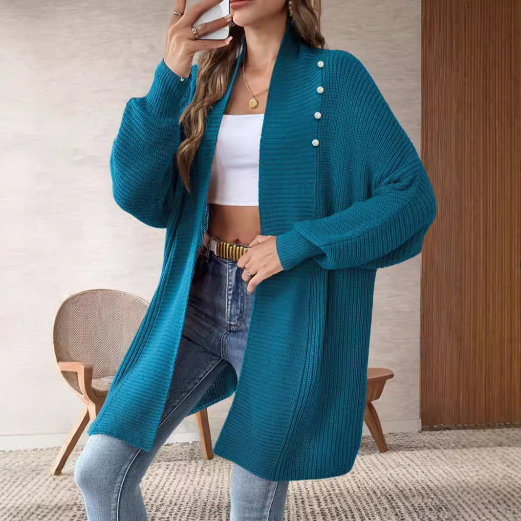 Damen Strickjacke mit dekorativen Knopfdetails und offenem Schnitt EB
