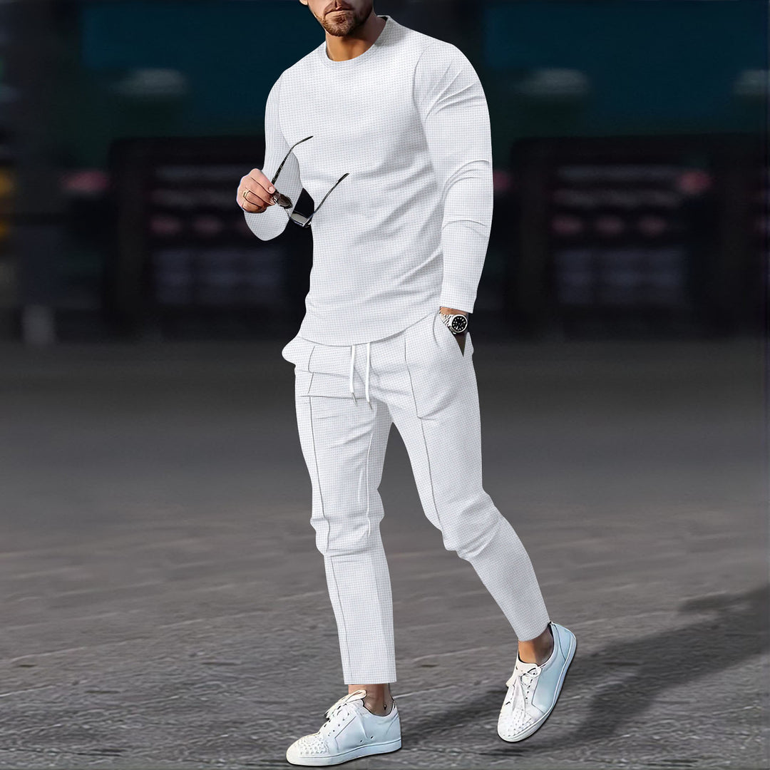 Herren nan modernes Lounge-Set aus feinem Stretchjersey mit Rundhals-Longsleeve und tapered Cargo-Jogger EB