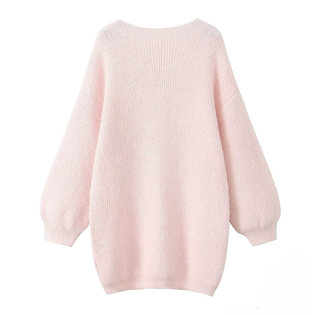 Damen modischer V-Ausschnitt Pullover mit puffärmeligen Details EB
