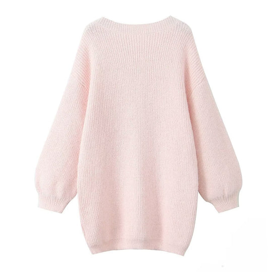 Damen modischer V-Ausschnitt Pullover mit puffärmeligen Details EB