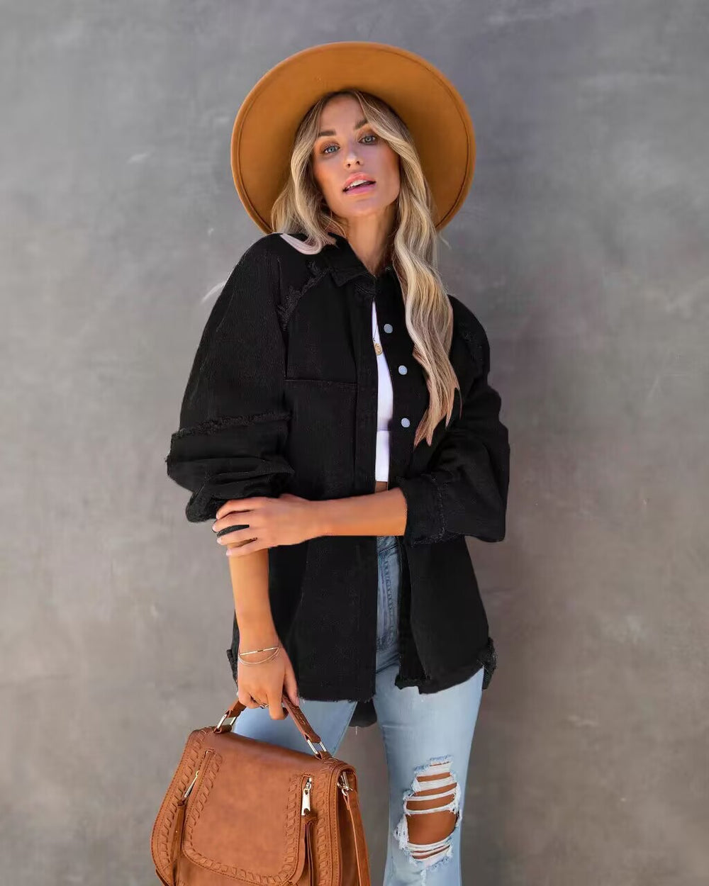 Damen Lässige und stylische Jeansbluse mit Fransen EB