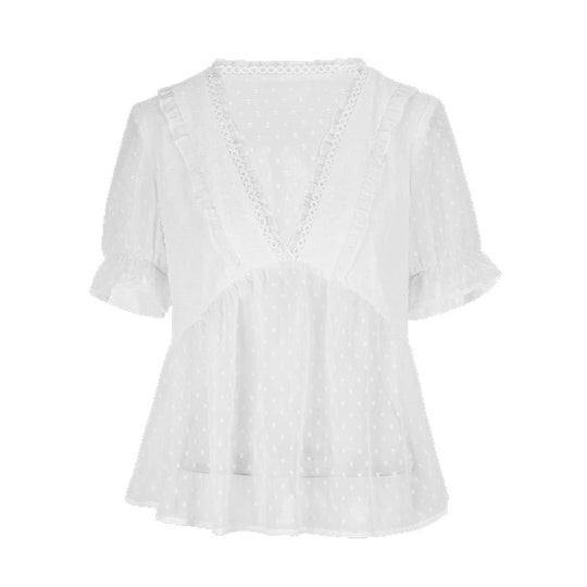 Damen Blusenshirt mit Rüschendetails und punktuellem Design EB