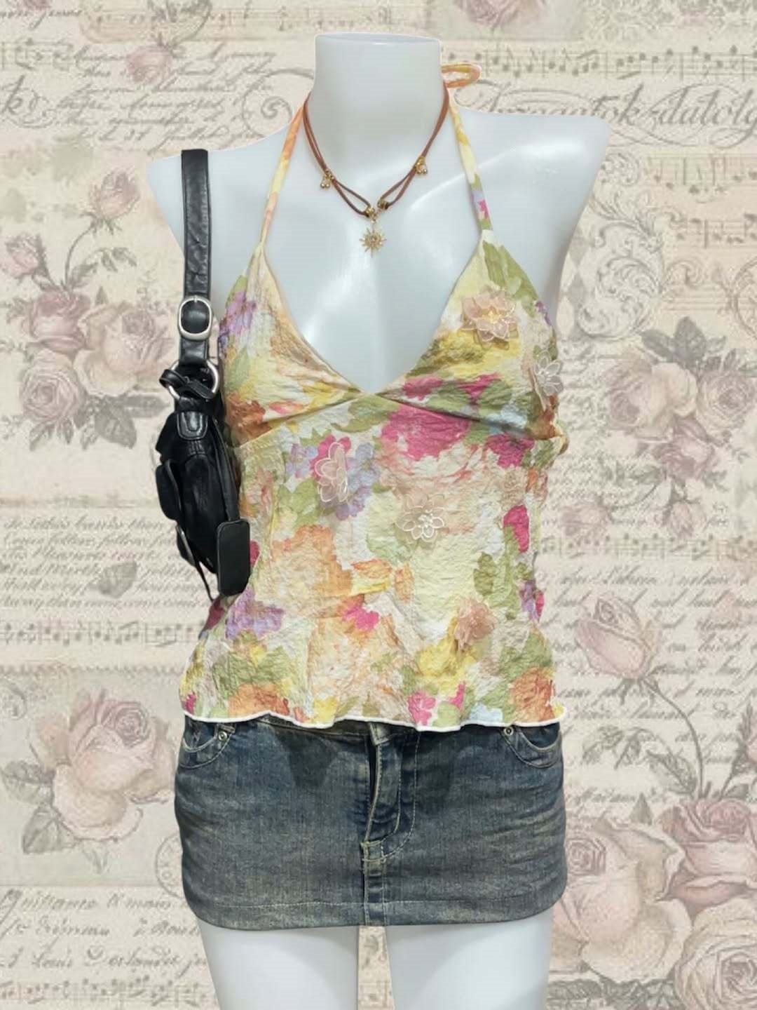 Damen Verspielt bedrucktes Chiffon-Oberteil EB