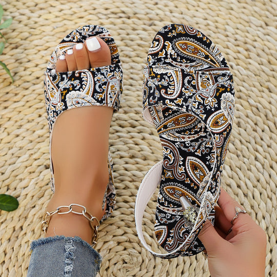 Damen Komfortable Zehentrenner-Sandalen mit modischem Muster EB