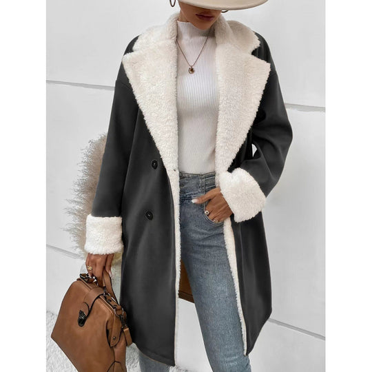 EB | Gewickelter Mantel für Frauen - Weiches Faux Shearling - Gürtel In Der Taille - Elegantes Langes Modell