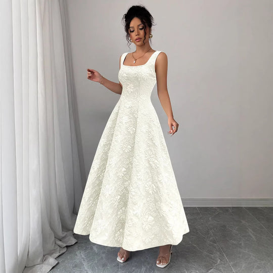 Damen Elegantes Maxikleid mit floralem Design und Quadrat-Ausschnitt EB