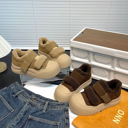 Damen komfortable Sneakers mit kuscheligem Innenfutter und verstellbarem Klettverschluss EB