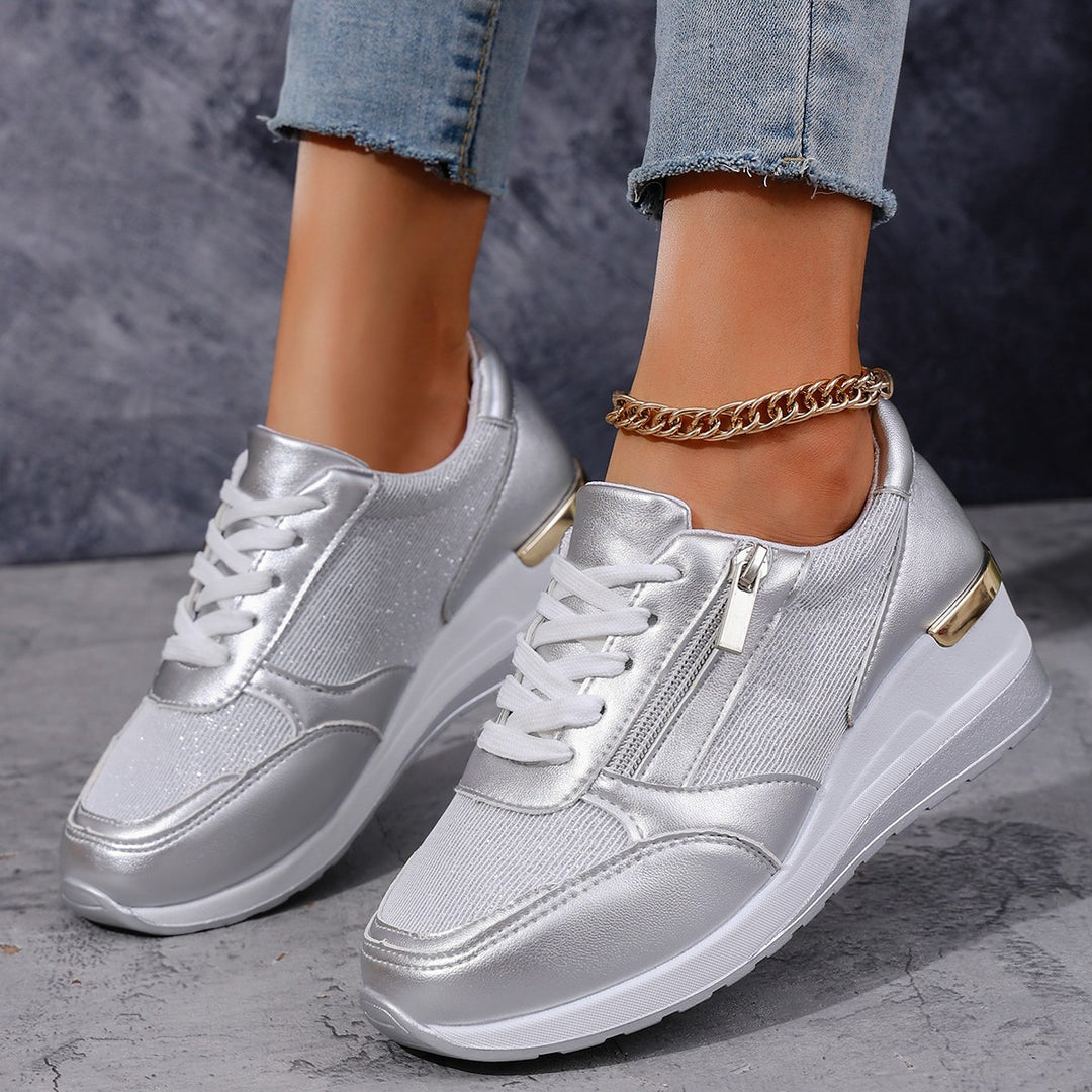 Damen Plateau-Sneaker mit Keilabsatz und Reißverschluss EB
