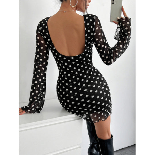 Damen Minikleid mit tiefem Rückenausschnitt und voluminösen Ärmeln EB