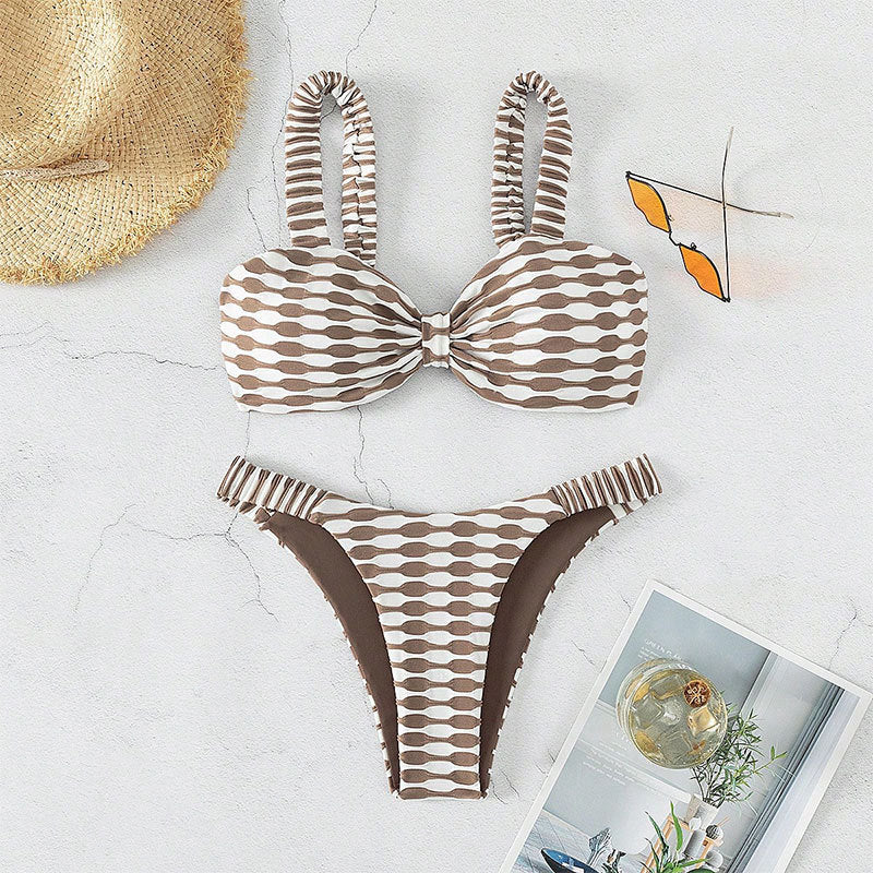 Damen Bandeau-Bikini mit einzigartigem Muster und verstellbaren Trägern EB