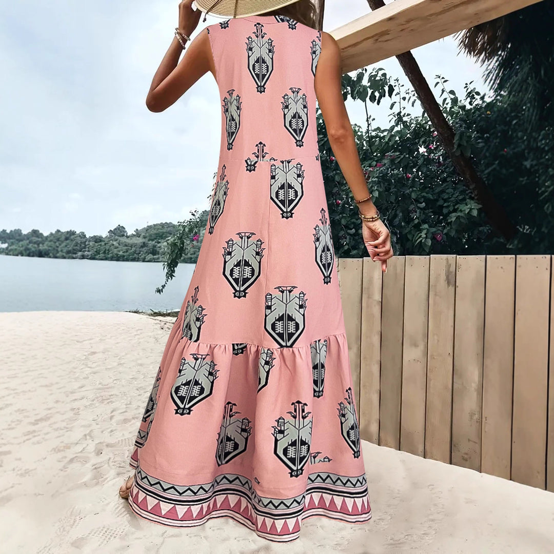 Damen Maxikleid mit elegantem floralem Muster und tiefem V-Ausschnitt EB