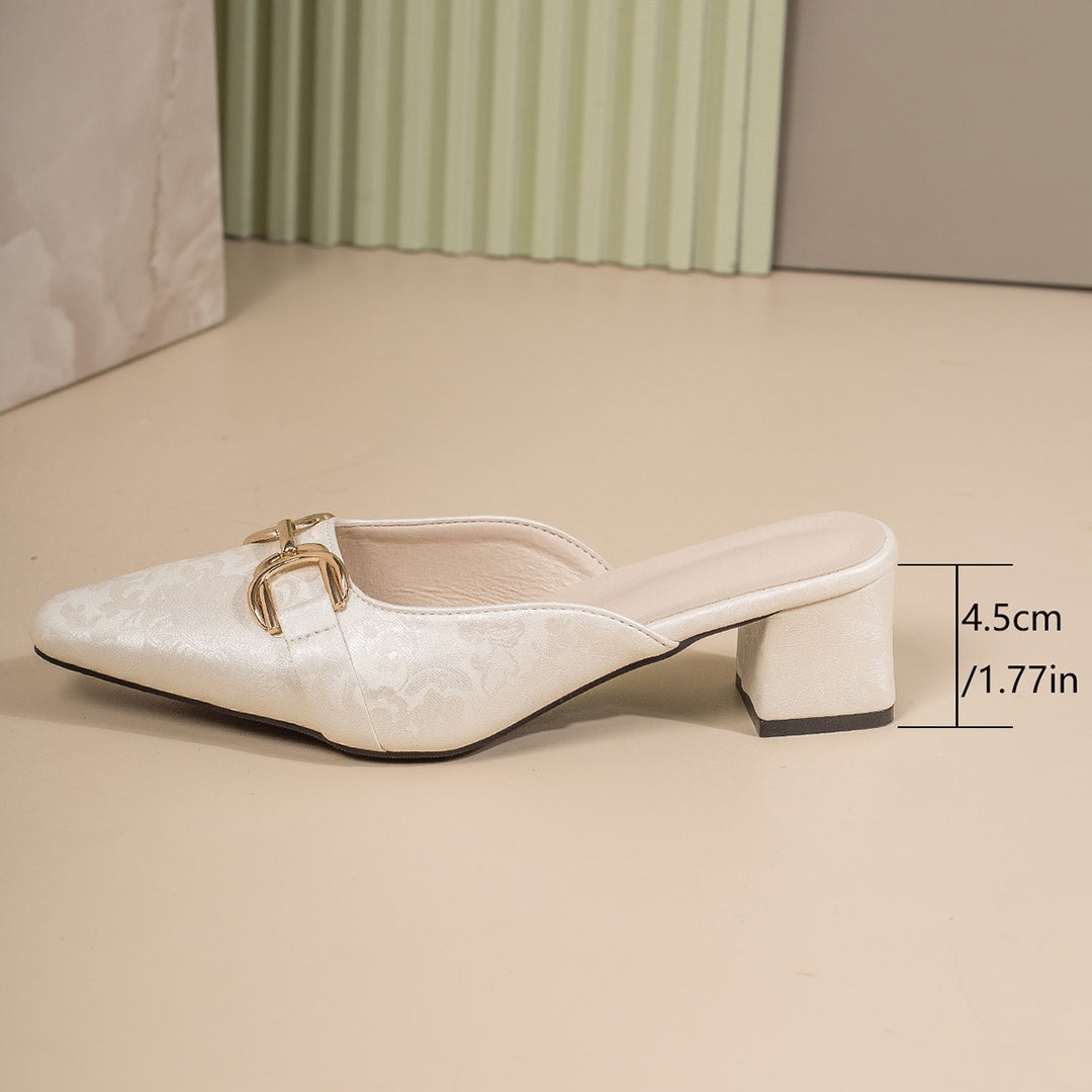 Damen elegante Slingback-Pantoletten mit hochwertiger Ledereinfassung und verziertem Blockabsatz EB