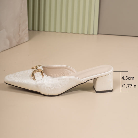 Damen elegante Slingback-Pantoletten mit hochwertiger Ledereinfassung und verziertem Blockabsatz EB