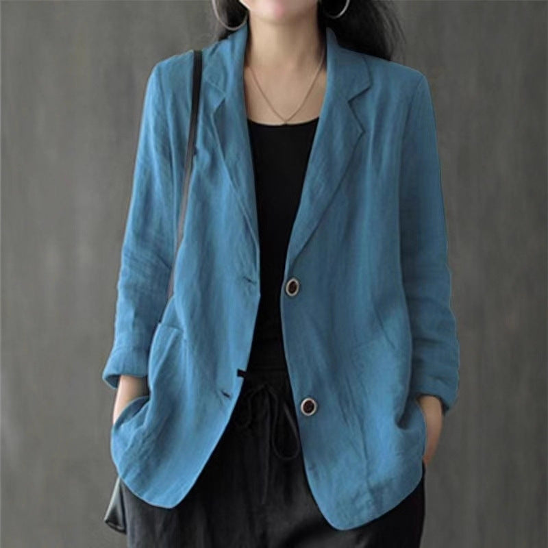 Damen Leinenblazer im lässigen Stil mit lockerer Passform und aufgesetzten Taschen EB