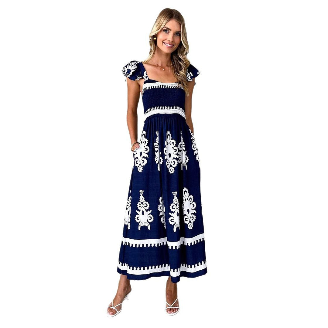 Damen Maxikleid mit floralen Stickereien und Rüschendetails EB